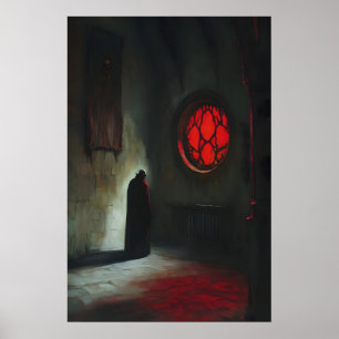 Cloaked Vampire Dracula in Red Light Gothic Horror Poster
