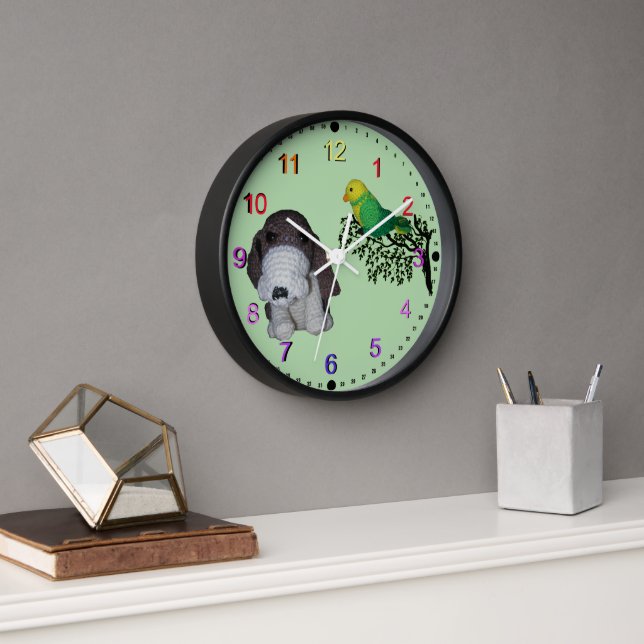 Clock - Basset hound and Bird (Office)