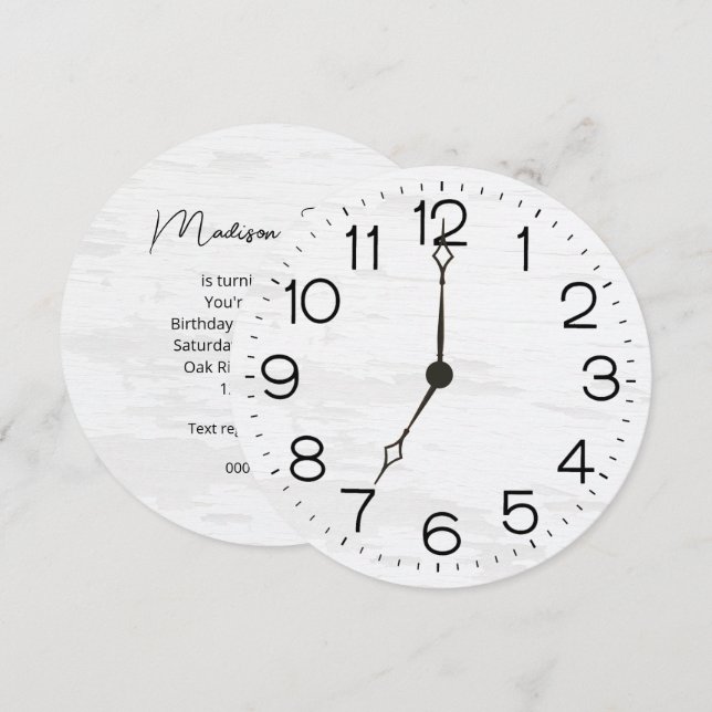 Clock Birthday Party On Whitewashed Wood (Front/Back)