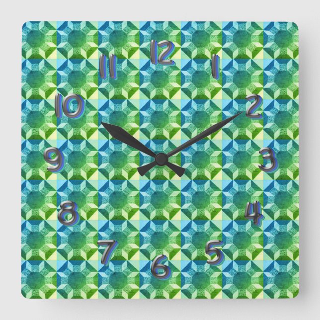 Clock - Blue and Green Quilt Pattern (Front)
