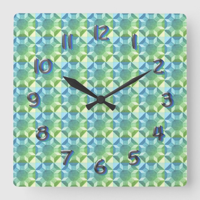 Clock - Blue and Green Quilt Pattern (Front)