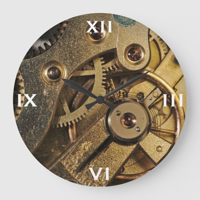 Clock: Brass Hearted. Watch Mechanism Large Clock (Front)