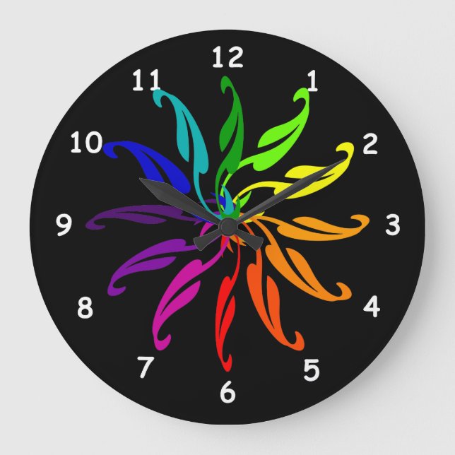 Clock - Color Wheel Leaves on Black (Front)