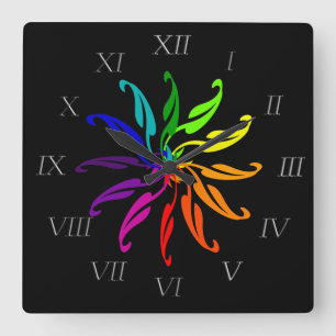Clock - Colour Wheel leaves  with Roman Numerals
