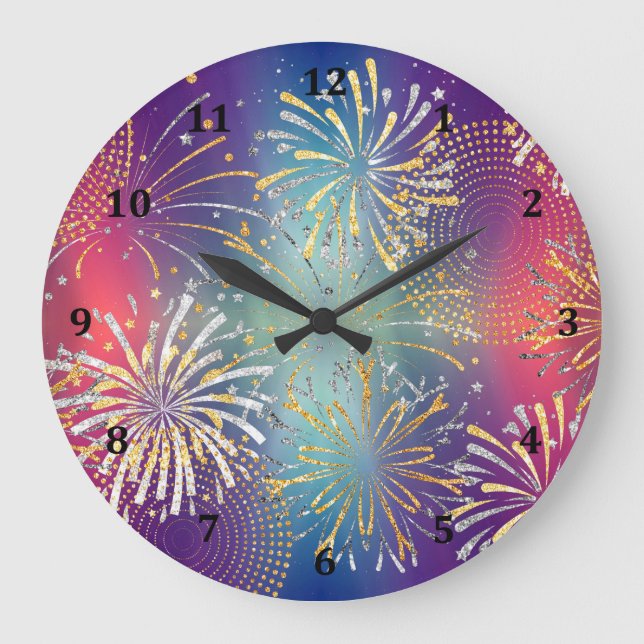Clock Design with Fireworks Illustrated (Front)