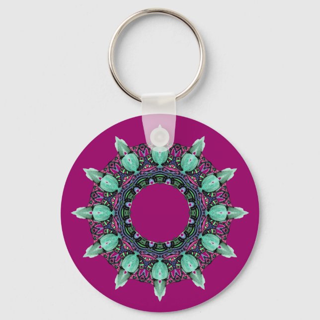 clock face kaleidoscope fractal ART I Key Ring (Front)