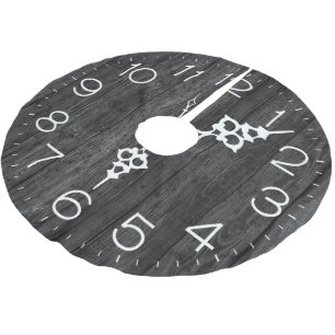 Clock Face On Dark Grey Wood Brushed Polyester Tree Skirt