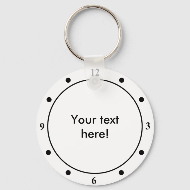 Clock face text black white key ring (Front)
