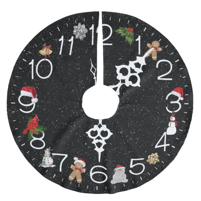Clock Face With Christmas Elements Brushed Polyester Tree Skirt (Front)