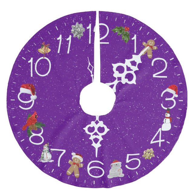 Clock Face With Christmas Elements Brushed Polyester Tree Skirt (Front)