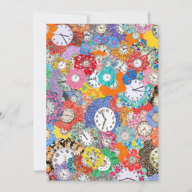 Clock Flowers Multicolored Decoupage Greeting Card (Front)