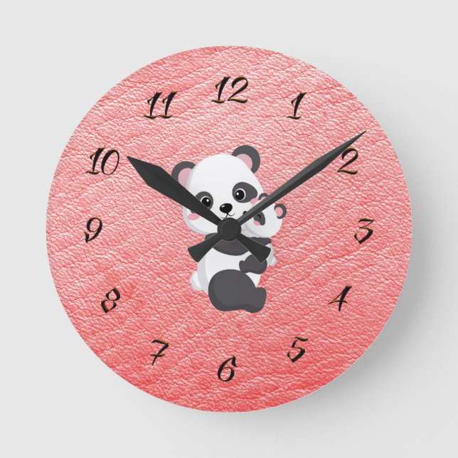 Clock for Kids Room with Momma & Baby Panda (Front)