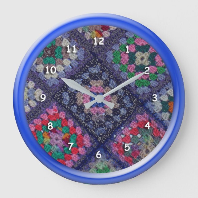 Clock - Granny Square Afghan with Blue Frame (Front)