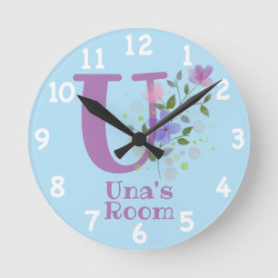 Clock in a Floral Design with Name & Initial