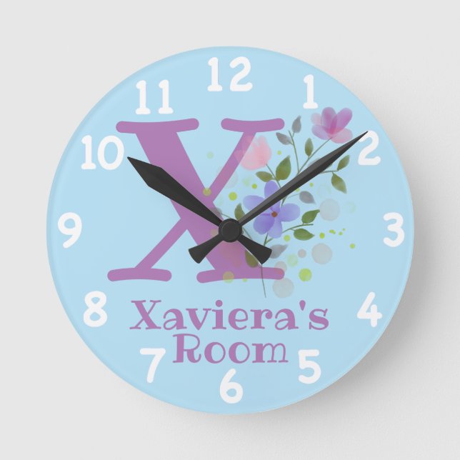 Clock in a Floral Design with Name & Initial (Front)