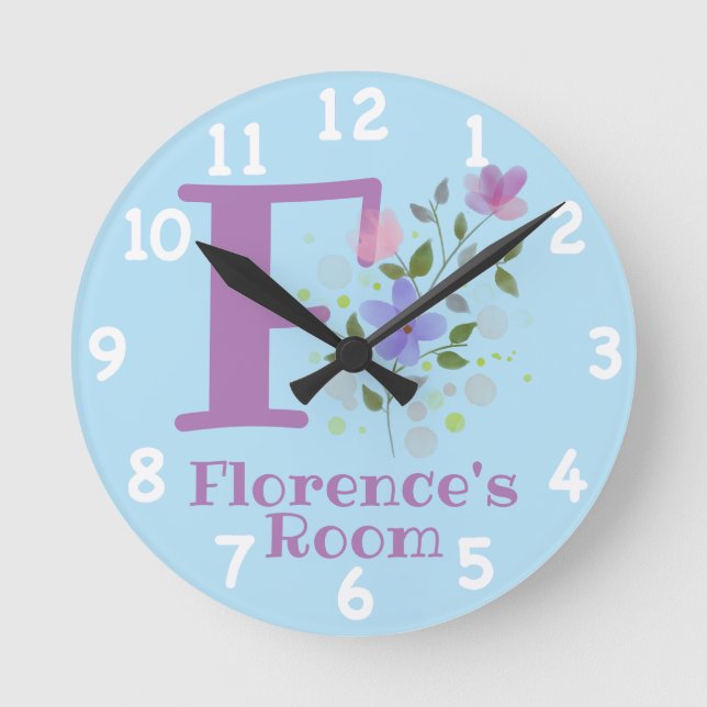 Clock in a Floral Design with Name & Initial (Front)