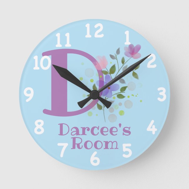 Clock in a Floral Design with Name & Initial (Front)