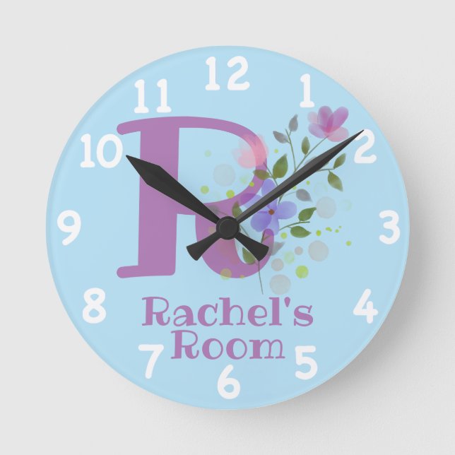 Clock in a Floral Design with Name & Initial (Front)