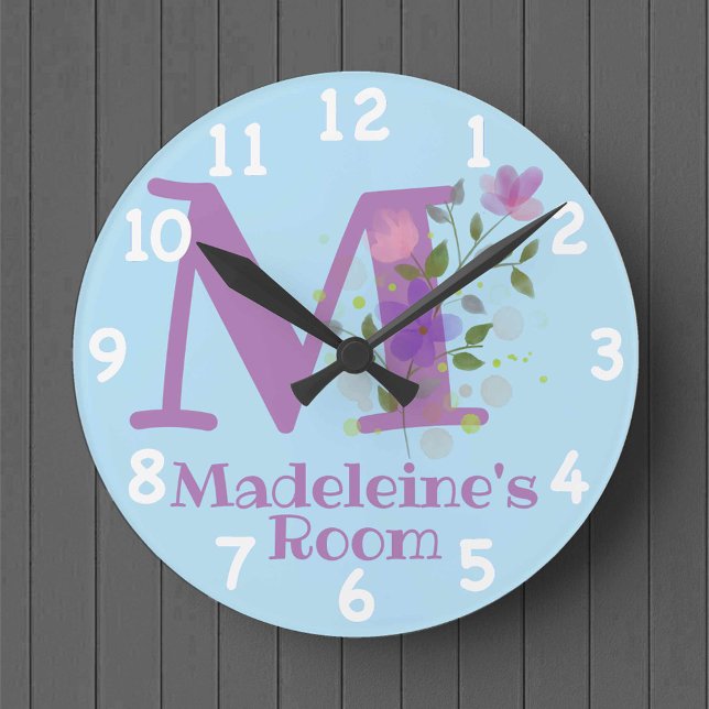 Clock in a Floral Design with Name & Initial (Creator Uploaded)