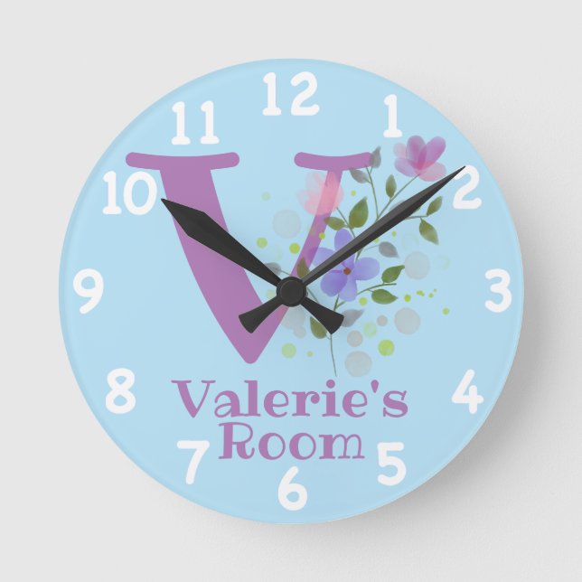 Clock in a Floral Design with Name & Initial (Front)