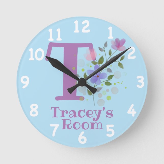 Clock in a Floral Design with Name & Initial (Front)