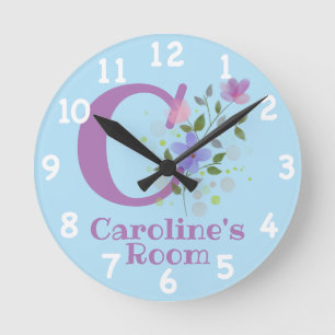 Clock in a Floral Design with Name & Initial