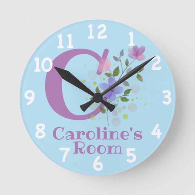 Clock in a Floral Design with Name & Initial (Front)