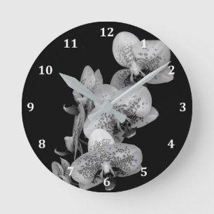 Clock In Black & White with Orchids