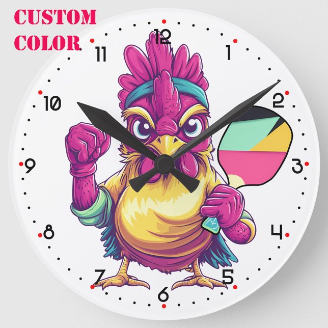Clock in. Cluck out. Game on Pickleball  (Custom color options, pickleball Wall Clock)