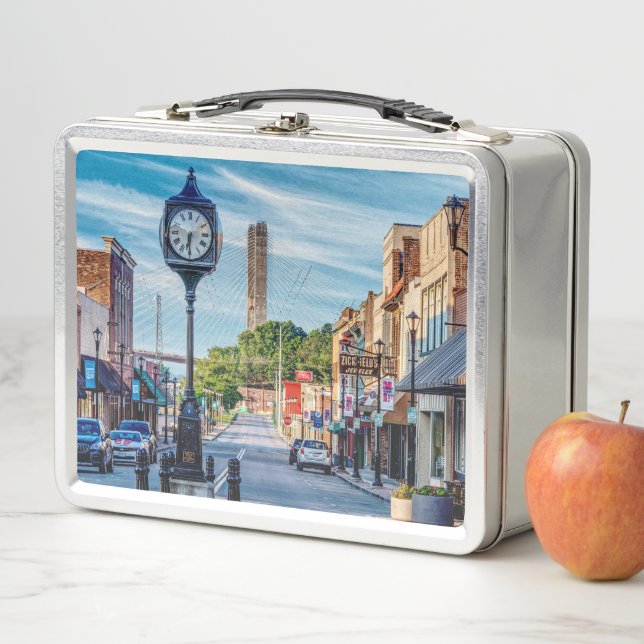 Clock In Downtown Cape Girardeau Metal Lunch Box (In Situ)