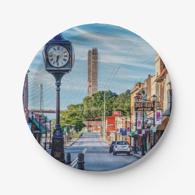 Clock In Downtown Cape Girardeau Paper Plate (Front)
