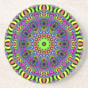 Clock Mandala - neon 1 Coaster
