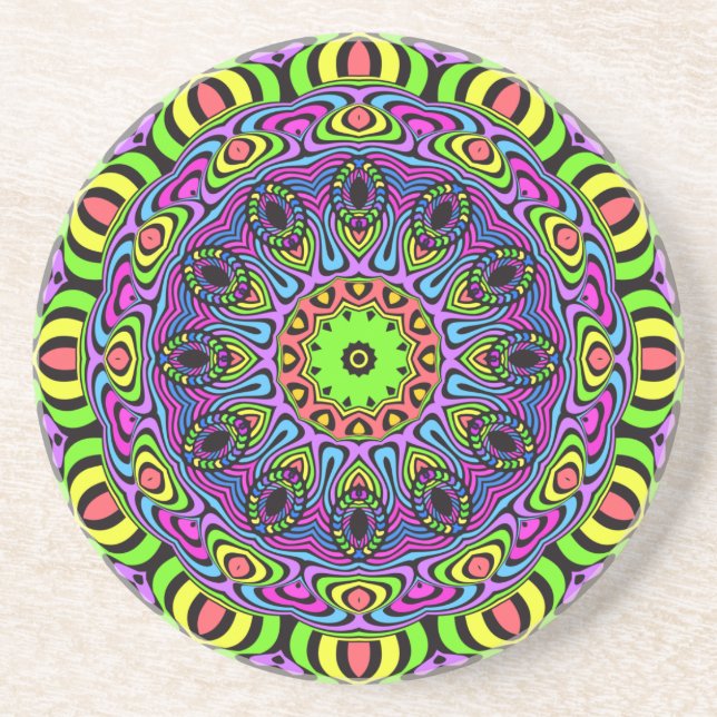Clock Mandala - neon 1 Coaster (Front)