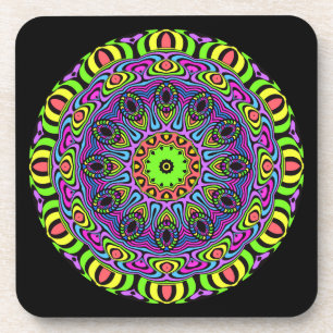 Clock Mandala - neon 1 Coaster