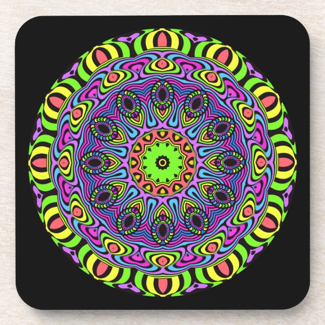 Clock Mandala - neon 1 Coaster (Front)