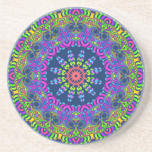 Clock Mandala - neon 2 Coaster