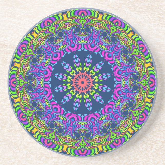 Clock Mandala - neon 2 Coaster (Front)