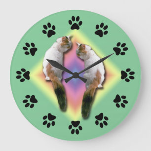 Clock - Mirrored cat with paw prints