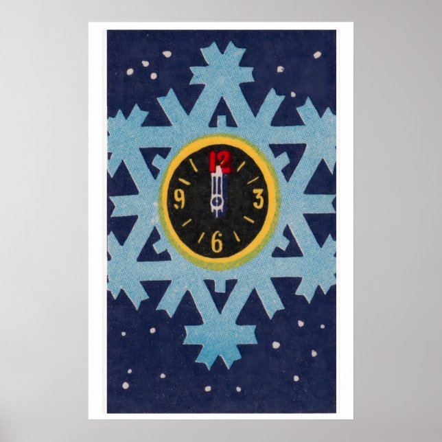 Clock on Snowflake Matchbox Art Print, Russian Poster (Front)