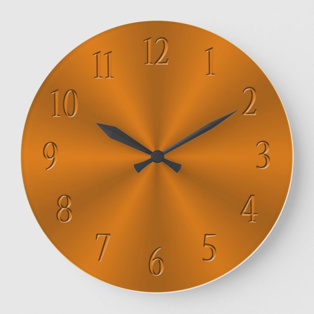 CLOCK - ORANGE METAL LOOK CURVED HOUR NUMBERS (Front)