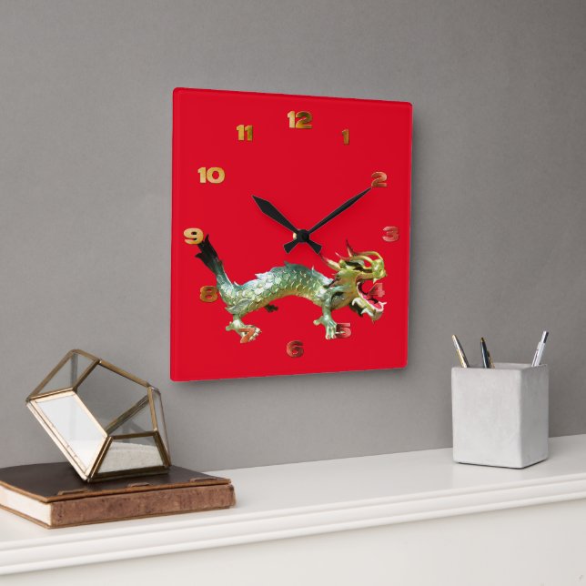 Clock - Oriental Dragon on Red (Office)
