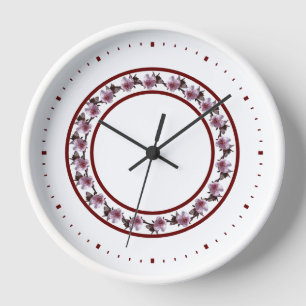 Clock - Plum Blossom Circle between Maroon Lines