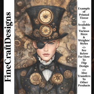 Clock Punk Steampunk Man In Tall Hat AD4 Decoupage Tissue Paper