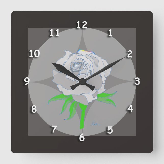 Clock - Rose and Geometric Background in Black (Front)