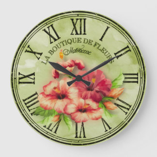 Clock Round Vintage Look “Hibiscus” Var01