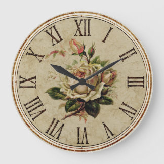 Clock Round Vintage Shabby Look “Rose” natur