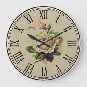 Clock Round Vintage Shabby Look  “Rose” white