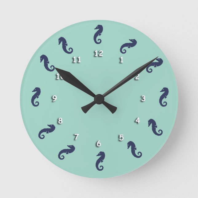 Clock - Seahorses with White Numerals (Front)
