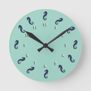 Clock - Seahorses with White Numerals