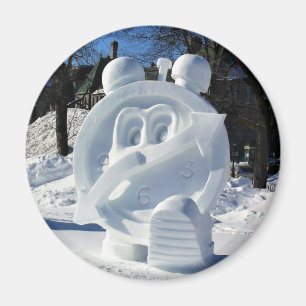Clock Snow Sculpture, Quebec, Canada Magnet